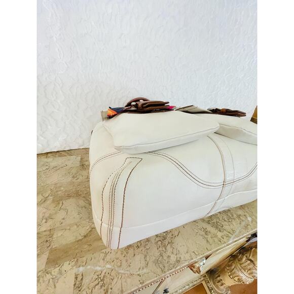 Coach LARGE F06468 WHITE/brown Leather Soho Double Front Pocket Shoulder Bag - Picture 7 of 10